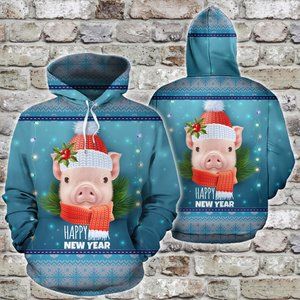 Pig merry Christmas and happy new year hoodie 3d